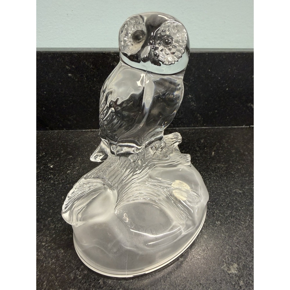 Cristal d'Arques France Lead Crystal Owl Figurine‎ 6" Perched on Log – 24% PbO